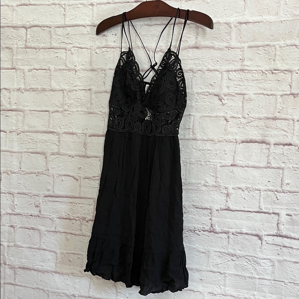 PINK Victoria's Secret Black Lace Bodice Spaghetti Strap Dress